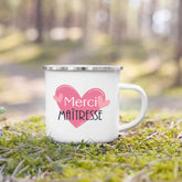🍰🍵 Vintage Love in a Cup – French "Merci Maîtresse" Enamel Mug Gift 🎀✨ - ThiGui